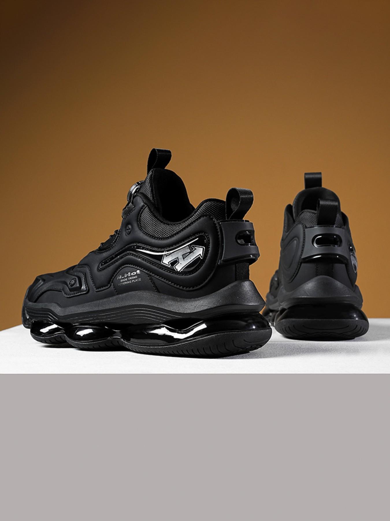 Men's Casual Sport Shoes, High-Quality High-Top Air Cushion Basketball Shoes, Rotating Button No Laces, Trendy Large Size Outdoor Student Sports Shoes