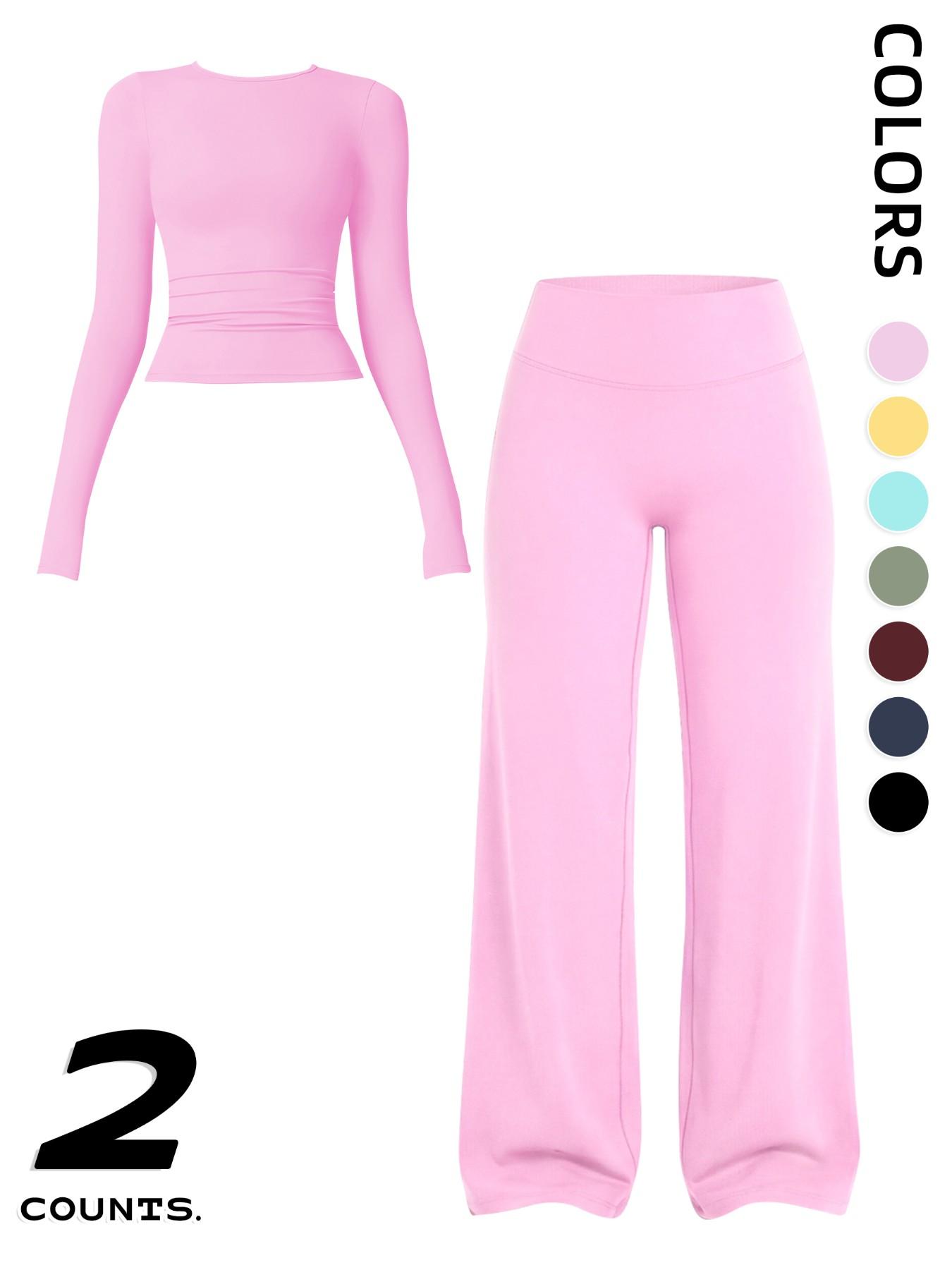 Women's Two-Piece Sporty, Long Sleeve Top & High-Waisted Pants, Breathable Yoga Gym Running Wear, Spring Fall Fitness Apparel, Activewear Fitness Outfit