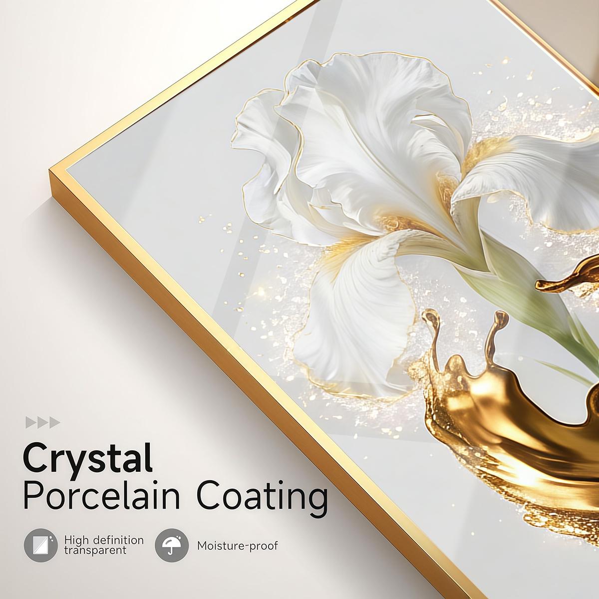 3 Counts Aluminum Alloy Framed Painting, Elegant White Iris And Golden Splash Art Pictures, Home Decoration For Living Room, Bedroom, Office, Restaurant, Hallway Wall Decor, Odorless Print Artwork, Luxury Perfect Gift For Friends And Family