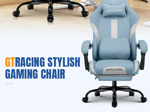 【Buy 1 Get 4】GTPLAYER Gaming Chair with Footrest, Fabric Office Chair with Pocket Spring Seat, Memory Foam Lumbar Support, High-Back Computer Chair
