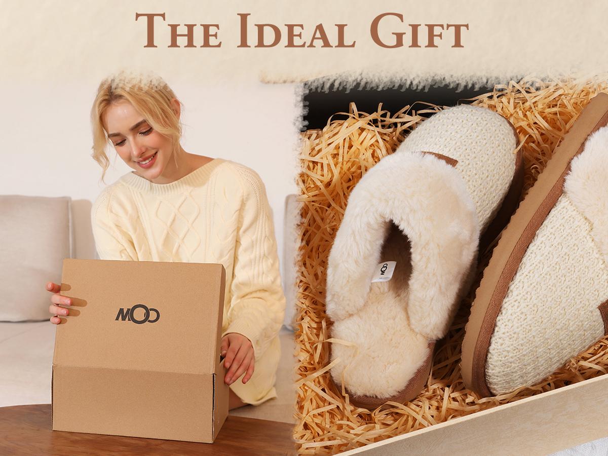 OOW Women's Cozy House Slippers Memory Foam Soft Warm Fuzzy Slippers for Indoor & Outdoor Use Soft Knit Comfort Easy Slip-On Design Footwear Girl