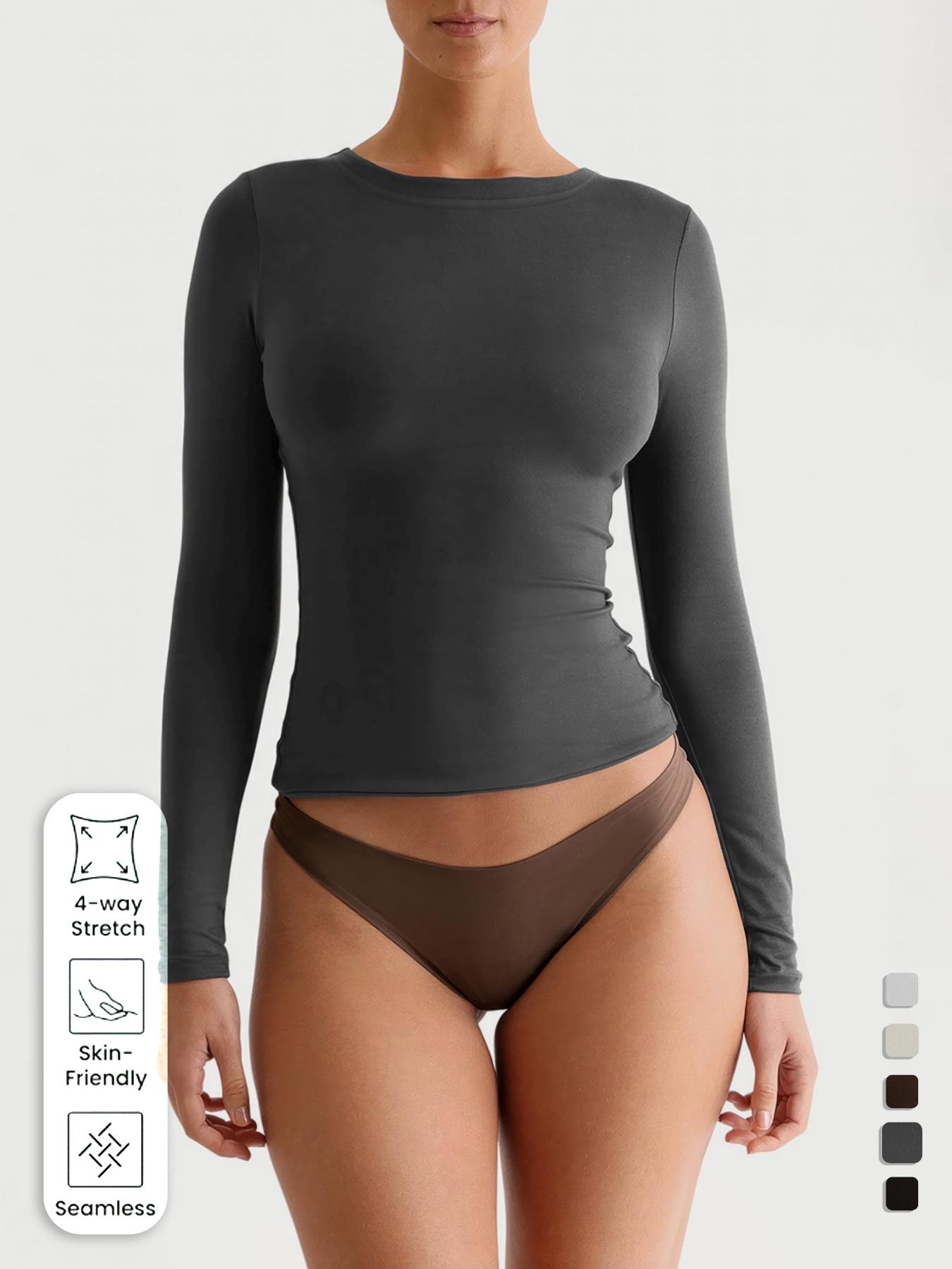 Women's Casual Sporty Long Sleeve Top, Gym Top, High-Stretch Breathable Yoga T-Shirt, Round Neck Tee Made from All-Season Woven Fabric