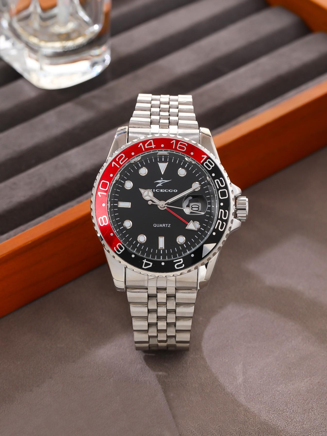Men's Business Fashion Round Dial Stainless Steel Quartz Wristwatch for Party, Trendy All-match & Exquisite Watch for Birthday Gift with Box