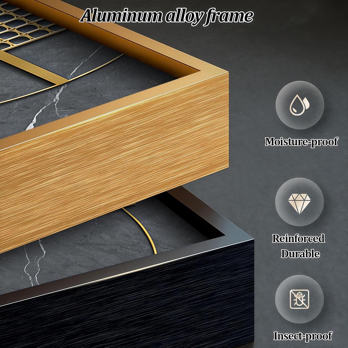 3 Counts Aluminum Alloy Framed Painting, Geometric Gold And Marble Abstract Art, Home Decoration For Living Room, Bedroom, Office, Restaurant, Hallway Wall Decor, Odorless Print Artwork, Luxury Perfect Gift For Friends And Family