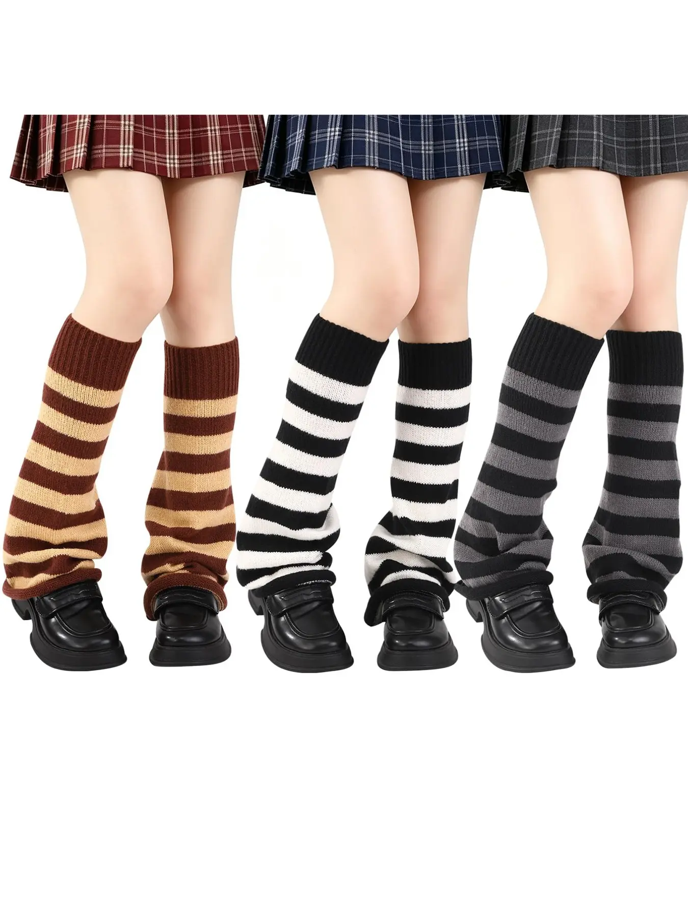 3 Pairs Y2k Leg Warmers for Women Girls Flared Knitting Leg Striped Warmers Stretchy Ribbed Cuff Warm Soft Fabric Kawaii Harajuku Streetwear Lolita Gothic Accessories Socks