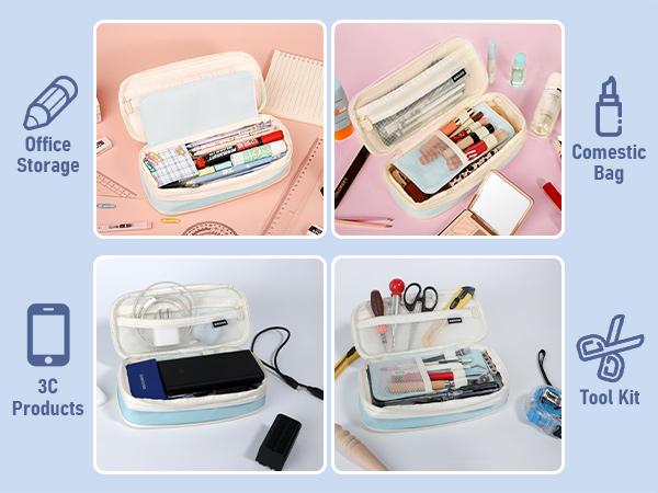 Nicpro 45 Pack Aesthetic School Supplies with Big Capacity Pen Case, Pastel Mechanical Pencils 0.5, 0.7, 0.9, 2mm with 24 Tube Lead Refills(4B 2B HB 2H 4H COLORS) Erasers for Student Writing Drawing