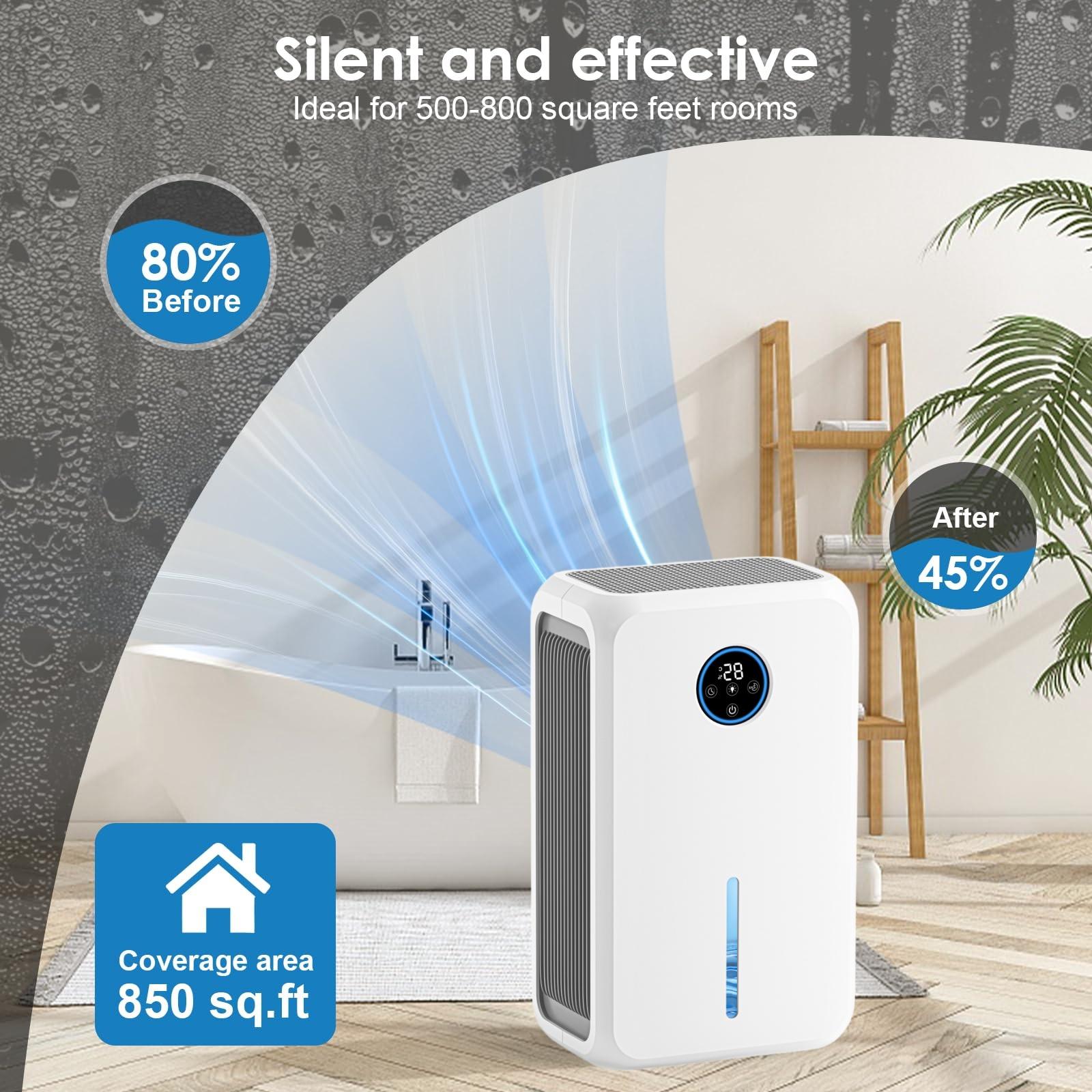 Dehumidifier for Room for Home, LED display screen, Quiet with Auto Shut Off, Dehumidifiers for Bedroom (2.6LWater Tank Capacity), Bathroom, RV, Closet
