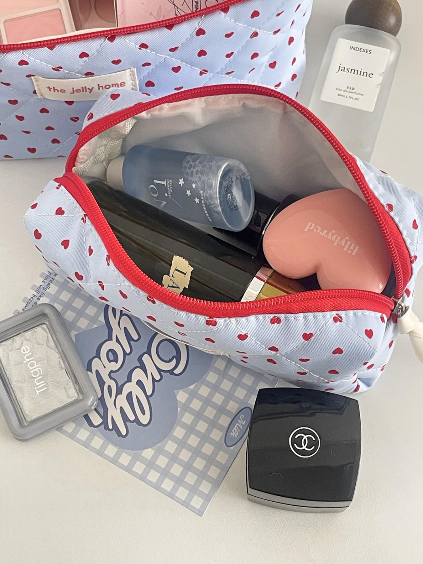 Heart Cosmetic Bag 2026 New High Aesthetic Storage Bag, Portable Large Capacity Wash Kit, Casual Random Print Design, Travel Cosmetic Bag, Cosmetic Pouch