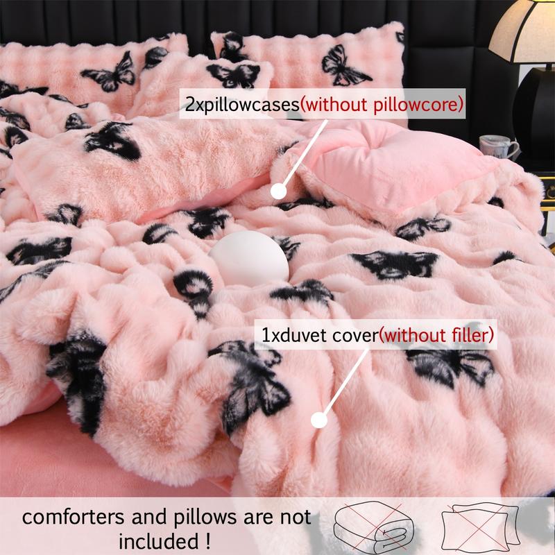 Faux Rabbit Fur Duvet Cover Set, Luxury Ultra-Soft Solid-Color Bedding, Warm All-Season 3-Piece Set with 1 Duvet Cover and 2 Pillowcases for Bedroom, Sofa or Dorm, Machine-Washable Duvet Cover Set