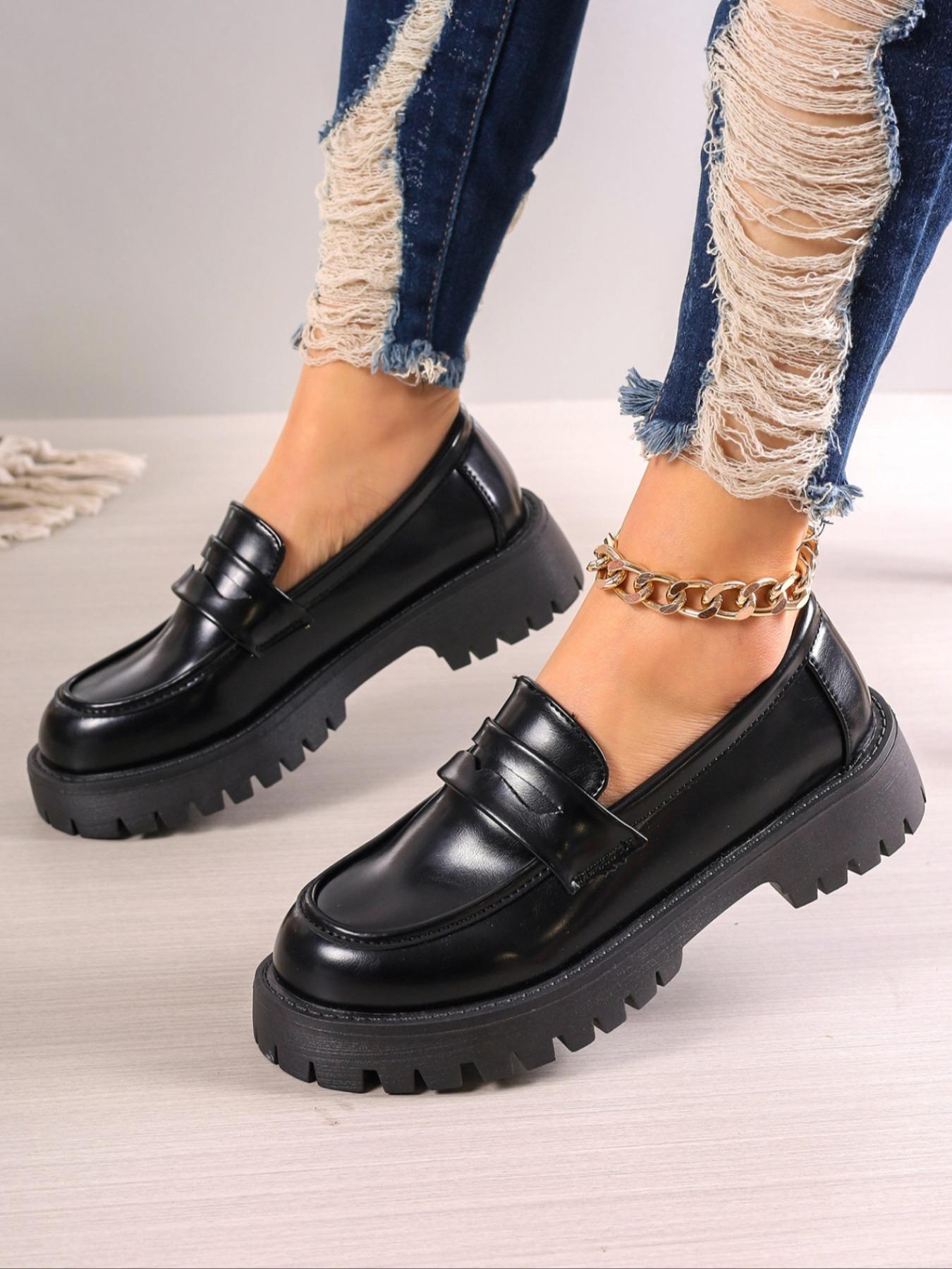 Women's Spring Summer New Thick Sole Single Shoe, One-Step Wide Foot Loafer, Flat British Style Small Leather Shoes, Casual Daily Wear