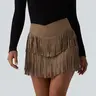 Halara Crossover High Waisted 2-in-1 Fringe Hem Bodycon Mini Suede Party Skirt