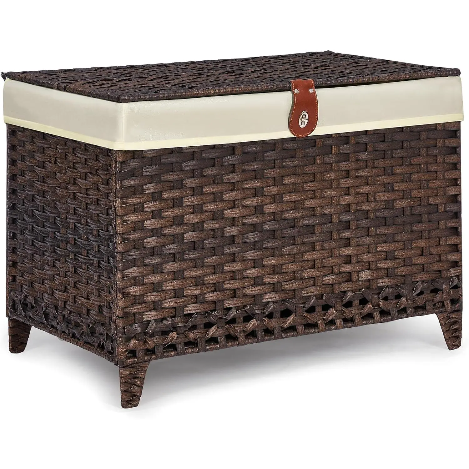 Wicker Storage Basket with Lid, 65L Shelf Basket with Removable Liner Bag | Rattan-Inspired Woven Design, Elevated , Storage Trunk for Wardrobe, Bedroom &  Organization