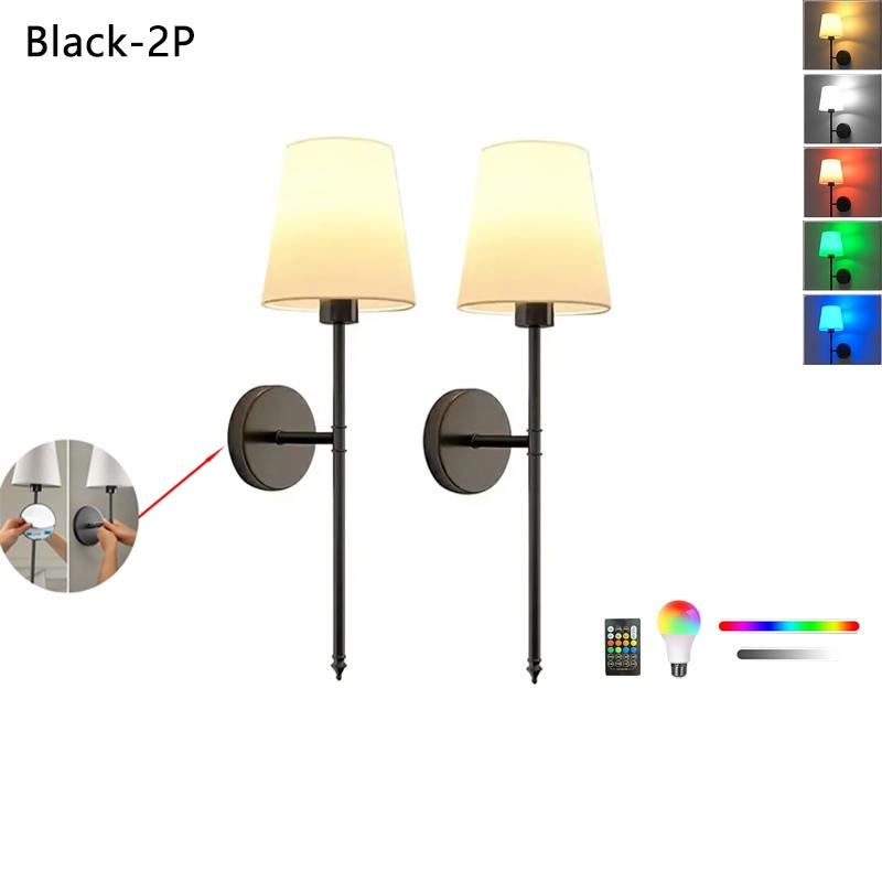 Black Paste-On Wall Light , Decorative Wall Light, Decorative Wall Lamp, RGB Rechargeable Bulb, Wireless Installation, Powered by 2000mAh Battery, Dimmable Ideal for TV Walls, Galleries, Bedrooms, Living Rooms, and Interior Decor