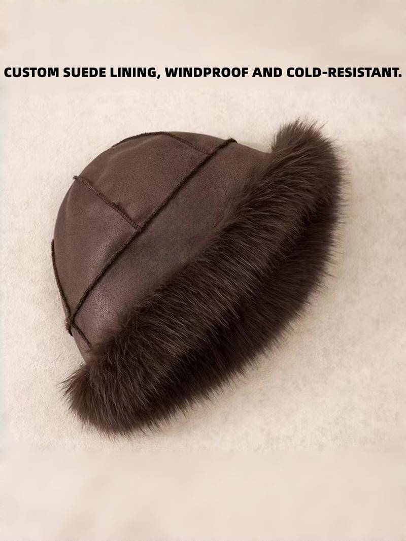 Women's Elegant Solid Color Bucket Hat, 2025 New Style Trendy Fuzzy Warm Hat, Chic All-match Girls Accessories for Fall & Winter Outfit Matching Beanie Fitted