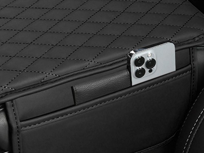 JOKG Upgraded Car Center Console Cover,Microfiber Leather Car Armrest Cover Cushion with 2 Storage Bags,Universal Car Armrest Storage Box (Black)