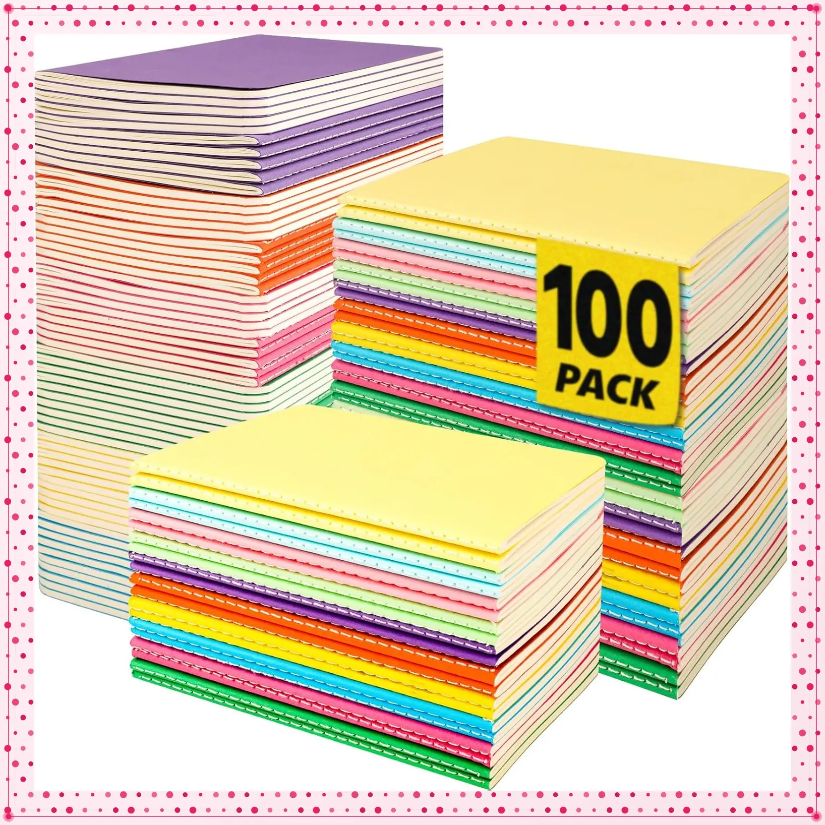 100 Pack Mini Pocket Notebooks Bulk - 3.5 x 5.5 Inch Small Lined Notepads, Wide Ruled Journal Set, 10 Colored Covers, 24 Sheets (48 Pages) for Travel, Students & School SuppliesGift