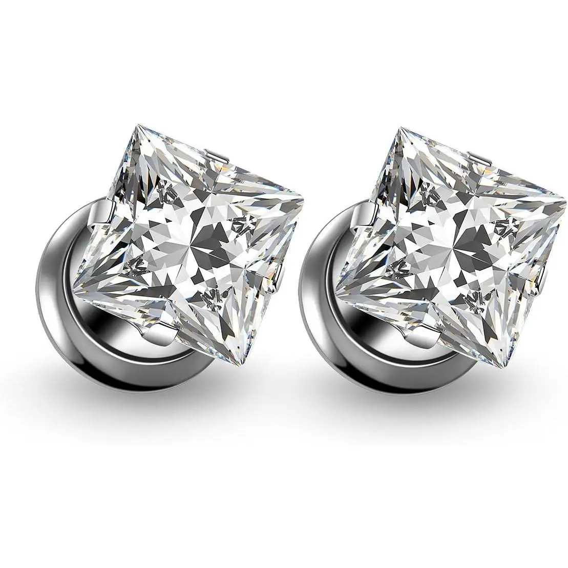 ASTM F136 Titanium Square CZ Ear Gauges Screw Fit Flesh Tunnels Plugs Gauges Earring Expander Stretcher Ear Tunnels for Ears 8G 6G 4G 2G 0G 00G Plug Earrings Piercing Jewelry for Women Men