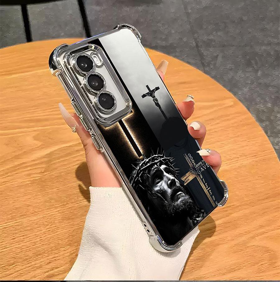 Jesus Clear Protective Four Comers Air Cushion Anti-drop CellPhone Case Clear BracketPhone Case For SAMSUNG GALAXY S22 S23 S24 FE ULTRA PLUS Four Corners Cases #SMYS8