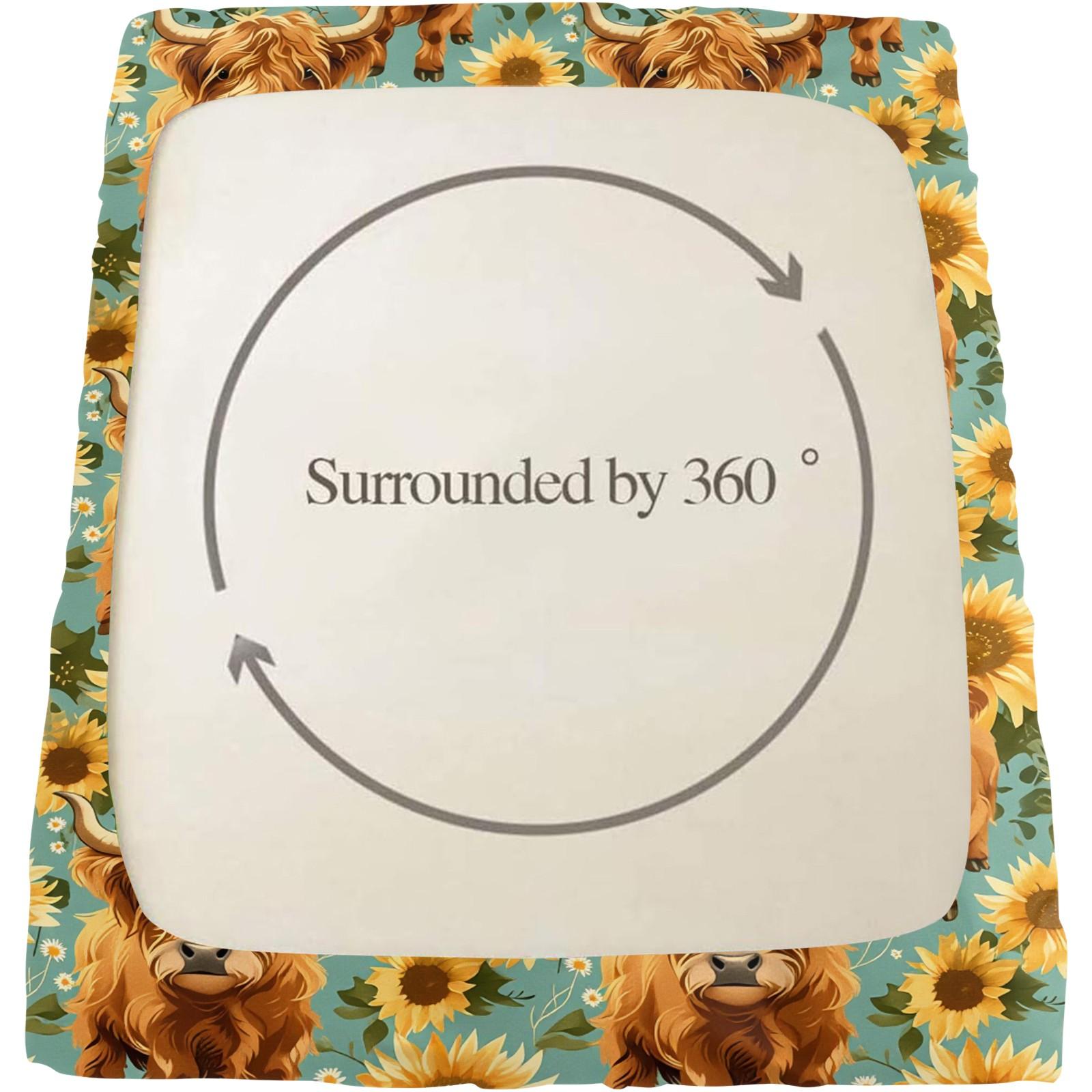 3-Piece Highland Cow & Sunflower Fitted Sheet Set, 1 Fitted Sheet + 2 Pillowcases, Soft Breathable Fabric, Non-Slip Mattress Cover, Floral Cow Bedding, Perfect for Teen Bedroom, Farmhouse Room Decor