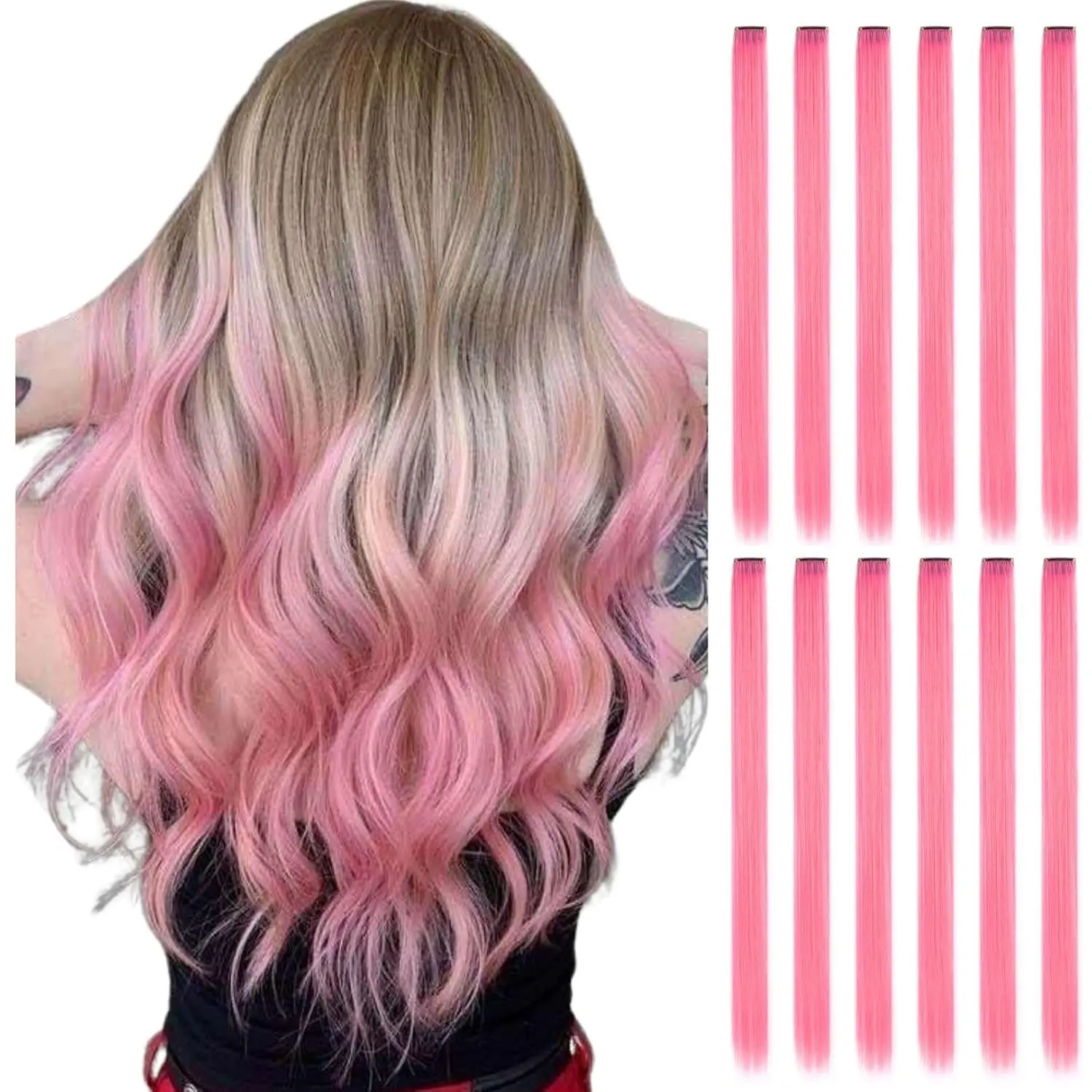 Colored Clip-in Hair Extensions, 22" Straight, 12 count