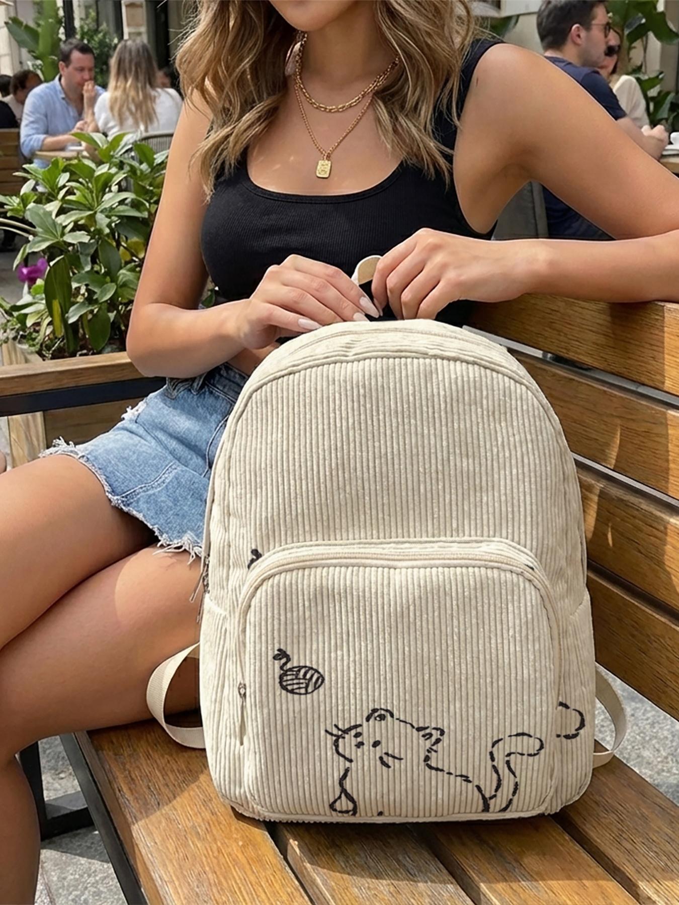 1 piece of cat and yarn ball pattern 2D printed lady's backpack, velvet texture + layered storage + light weight reduction | perfect for students to go to class/shopping/short trips | atmosphere and practicality combined