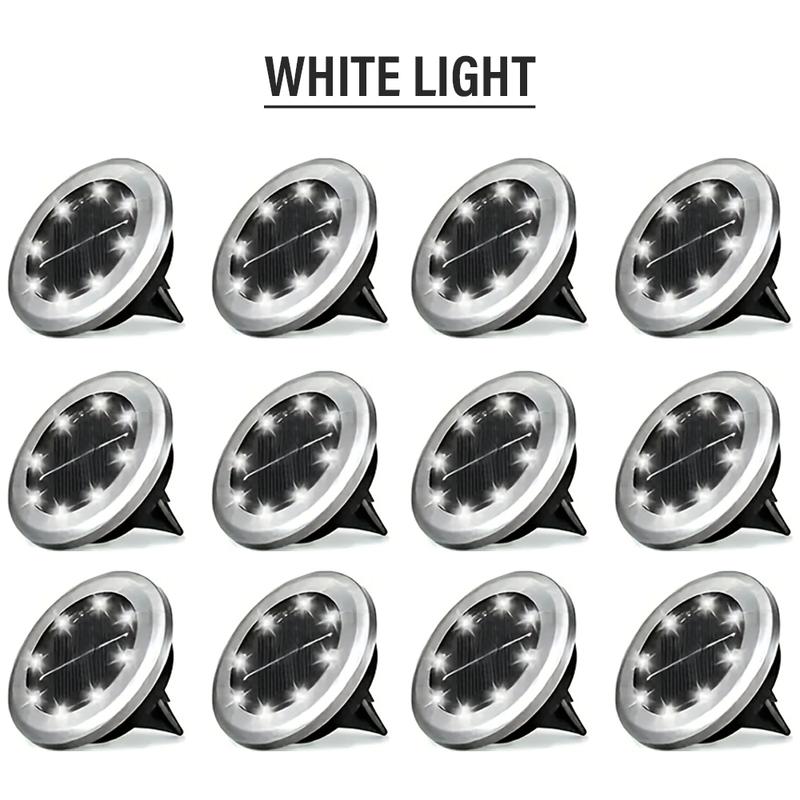 4/8/12-pack Solar 8LED Ground Lights - Solar outdoor step lights, IP65 path lights, Solar garden lights, for steps, paths, lawns, and decorative landscape lighting outdoors - Warm white/cool white color temperature options available