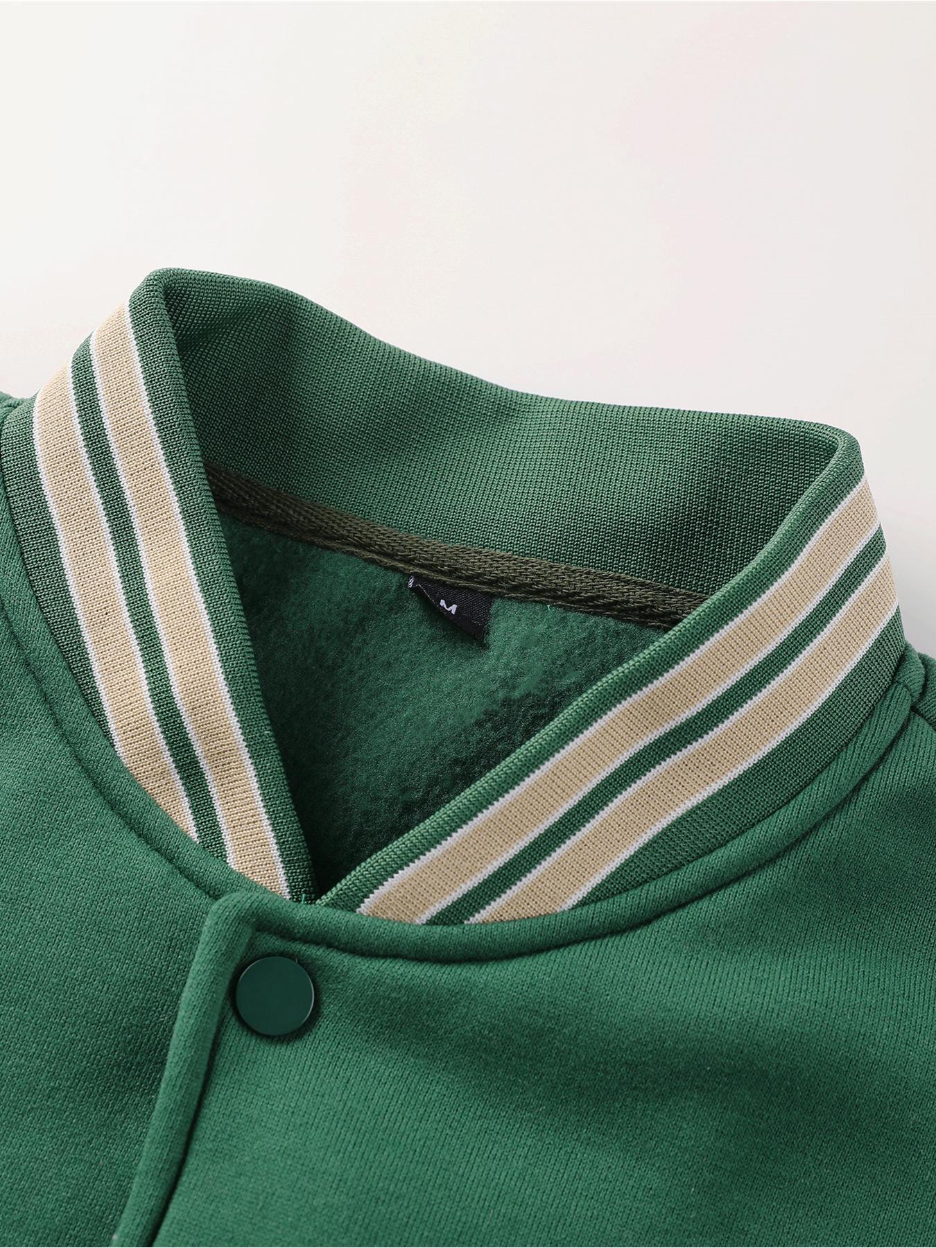 Autumn Winter American Retro Colorblock Embroidered Baseball Jacket, Youth Trendy Fleece Embroidery Letter Design, Casual Couple Outdoor Coat
