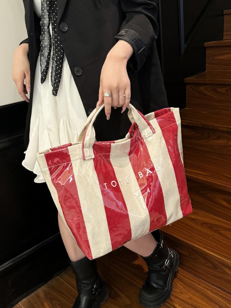 New Large Capacity Striped Tote Bag, Simple Fashion Colorblock Handbag, Daily Commute Shopping Bag, Women's Underarm Bag, Commuter Tote Bag