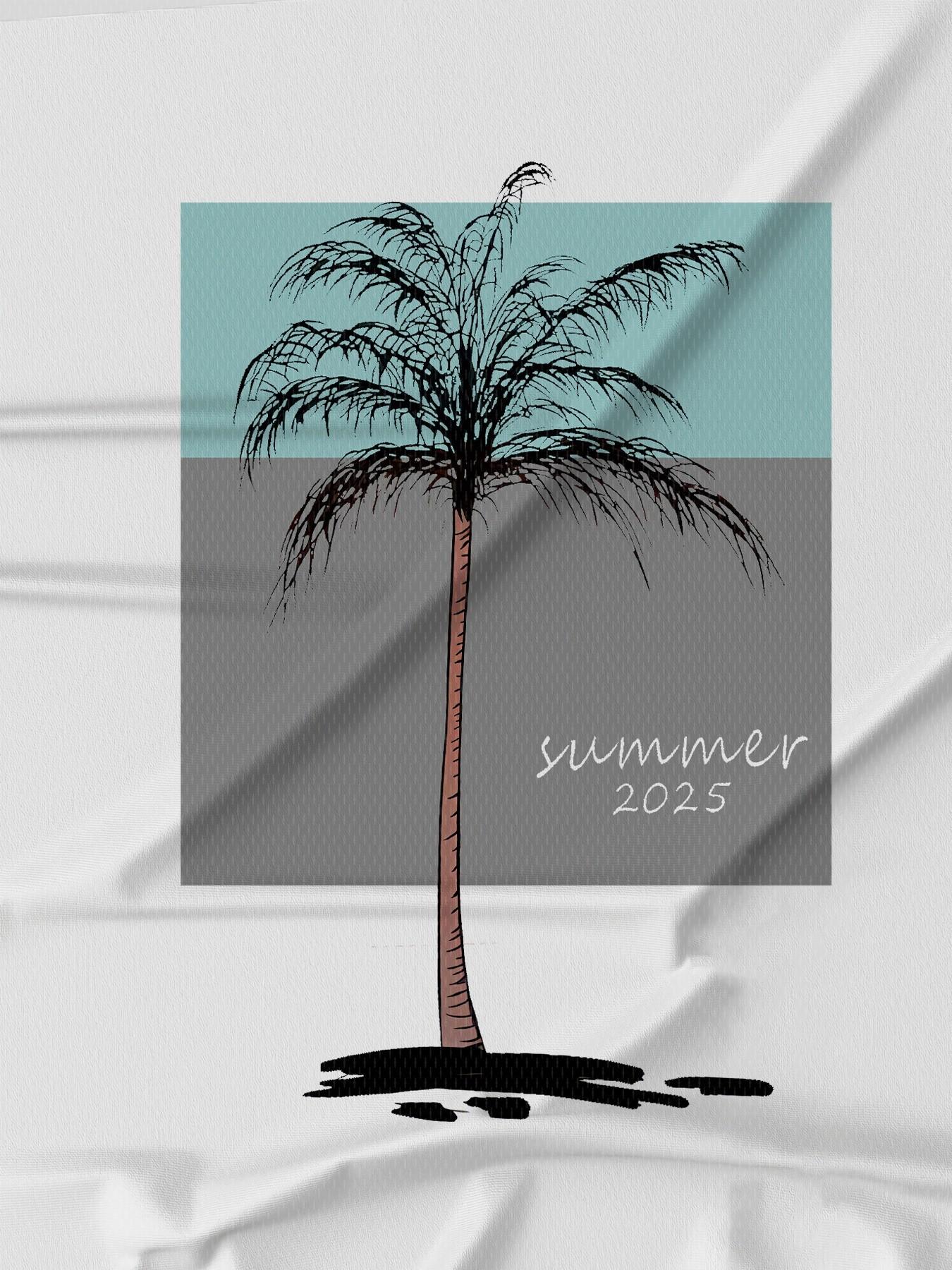 Men's Summer Palm Tree Print 2-Piece Set, Short Sleeve Tee + Mint Drawstring Joggers, Lightweight Casual
