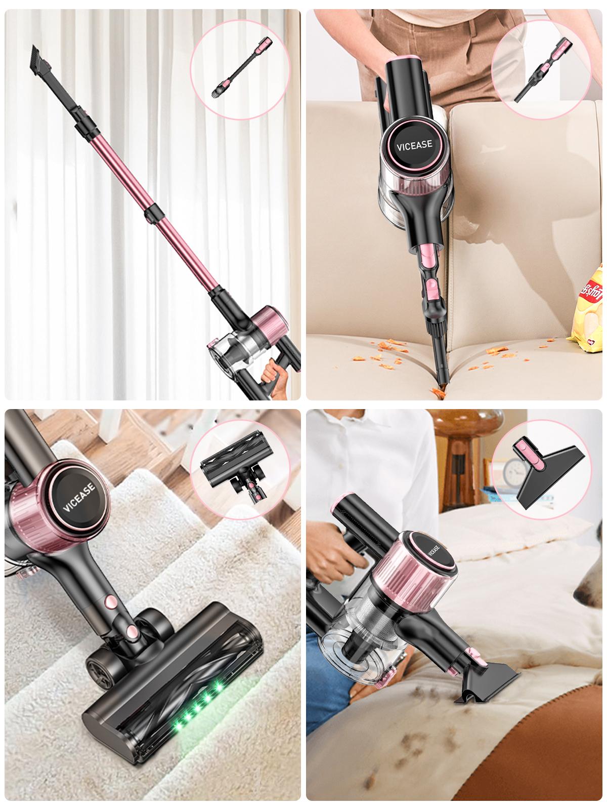 VICEASE Cordless Vacuum Cleaner, 450W 33Kpa, LED Display, Green LED, Anti-Tangle & 1.5L Dust Cup, Gift Box, 8-in-1 Vacuum for Hardwood Floor/Carpet/Pet Hair/Car/Gift