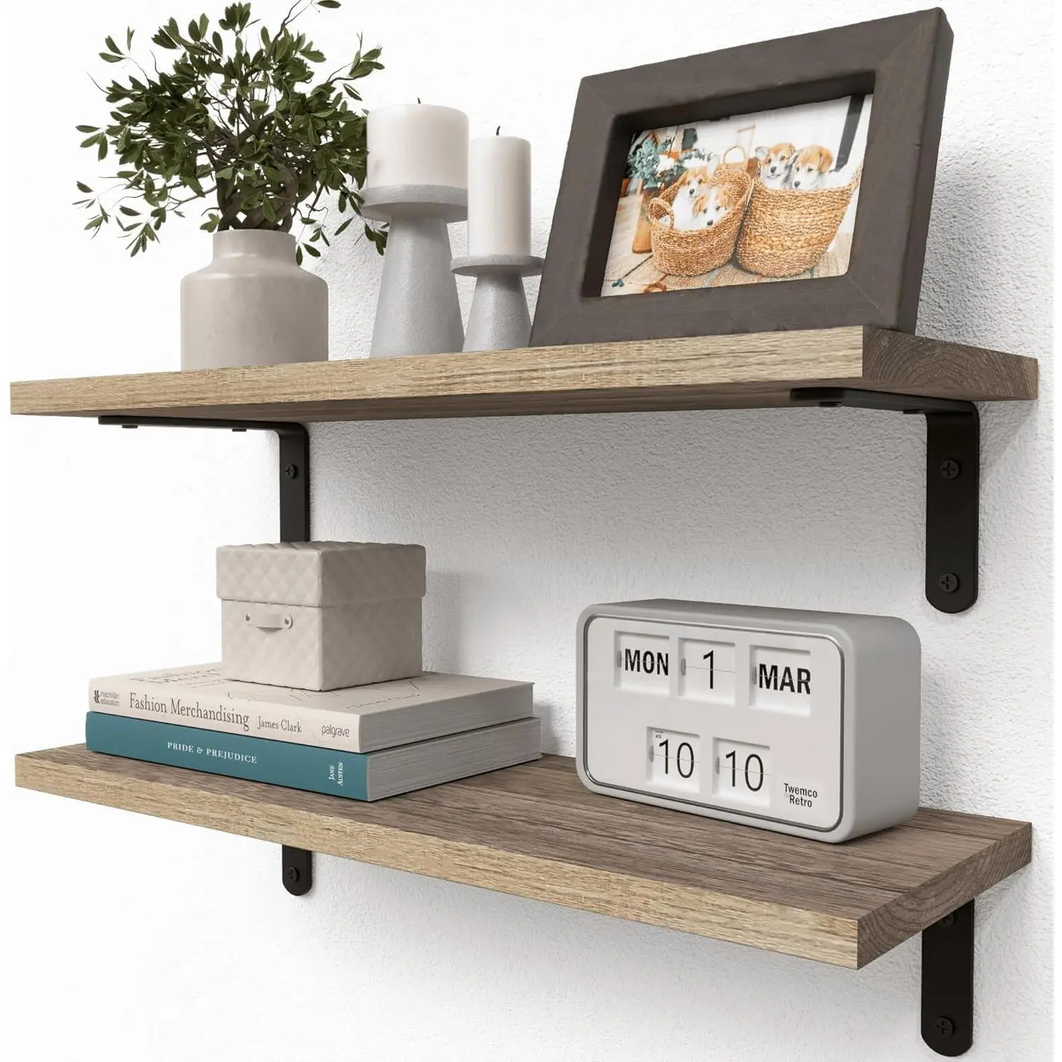 RICHER Rustic Wood Floating Shelves, 2-Set Wall Mounted Shelves, 16In |   Farmhouse Shelf for Wall , Duty Book Shelf for Living Room, Bedroom, Rustic Brown