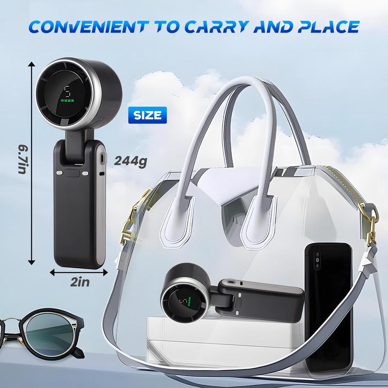 3-in-1 Mini Portable Fan – 3600mAh Rechargeable, 180° Foldable, LED Display, 5-Speed Personal Cooling for Home, Travel & Outdoors