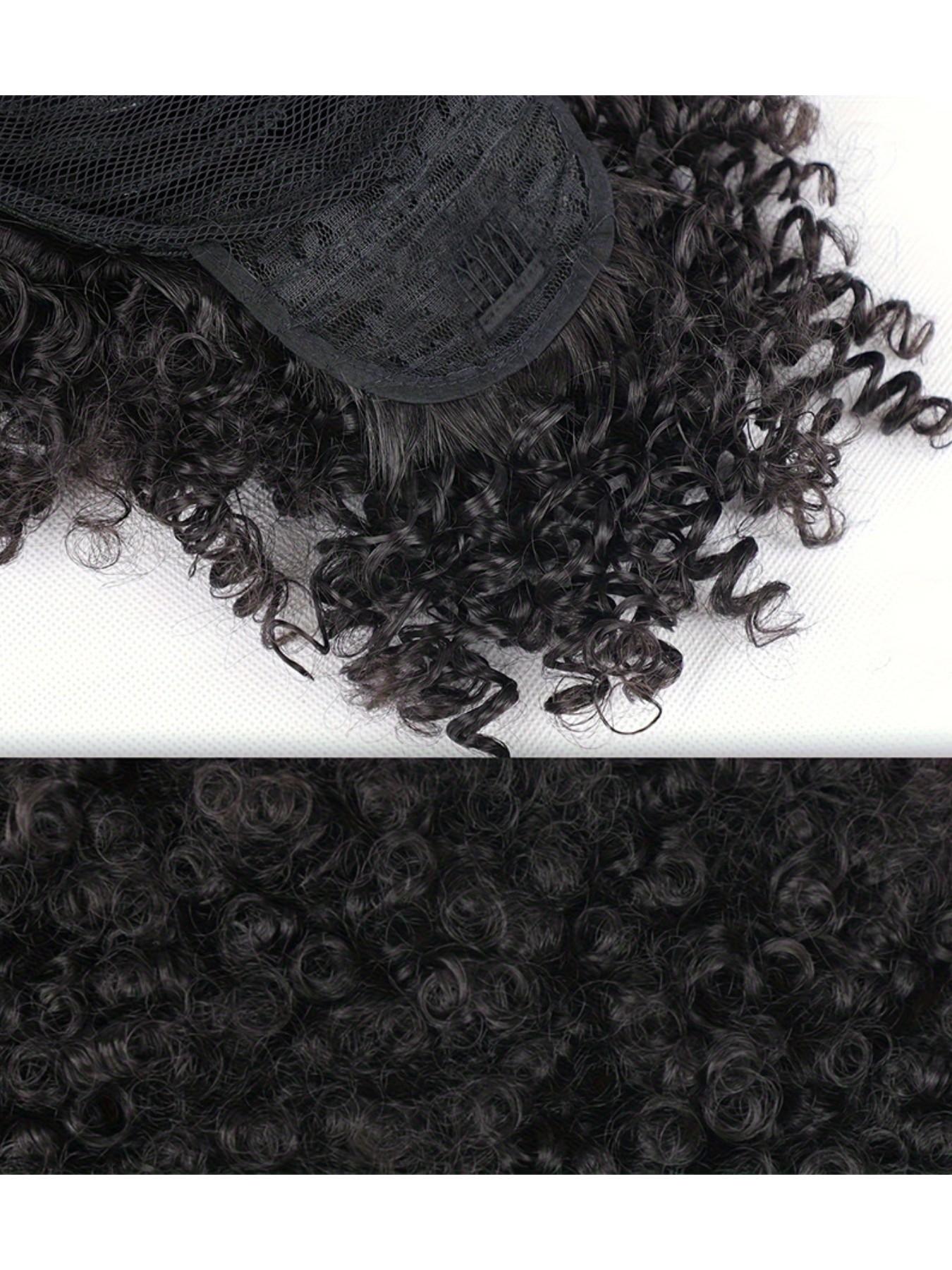 Women Drawstring Hair Bag, African Loose Curl Ponytail Extension, Bangs Flower Braid Style, High Crown Heat Resistant Fiber Wig Piece