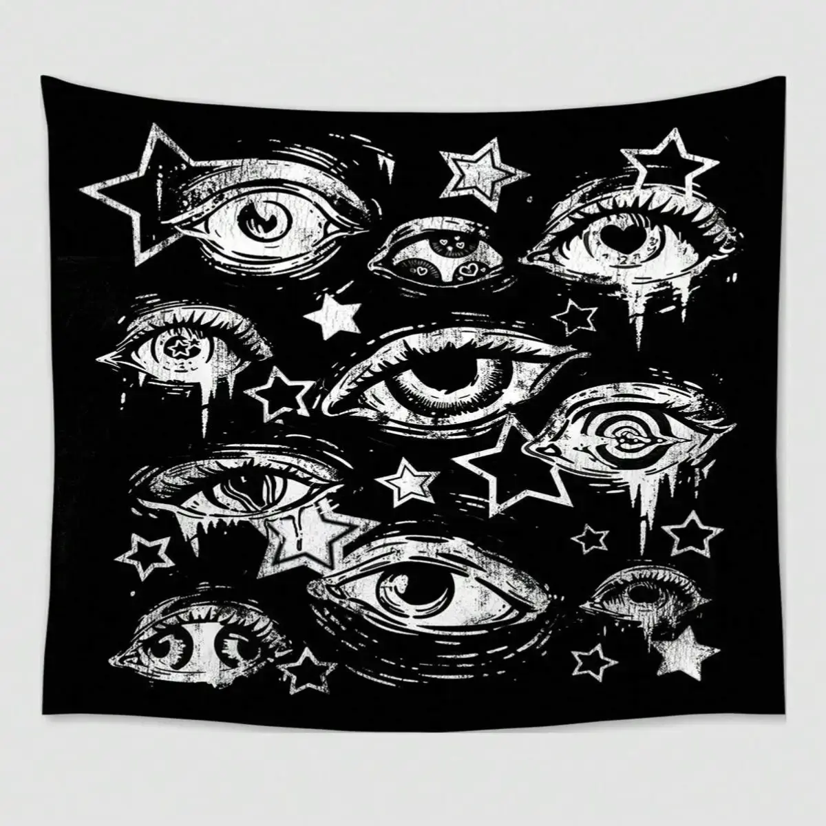 ROMWE Goth 1pc Polyester Trippy Abstract Star & Eyes Tapestry Wall Mural - Hanging, Glueless Home Inspo Decor for Living Room, Bedroom, All Seasons Backdrop,sohochic