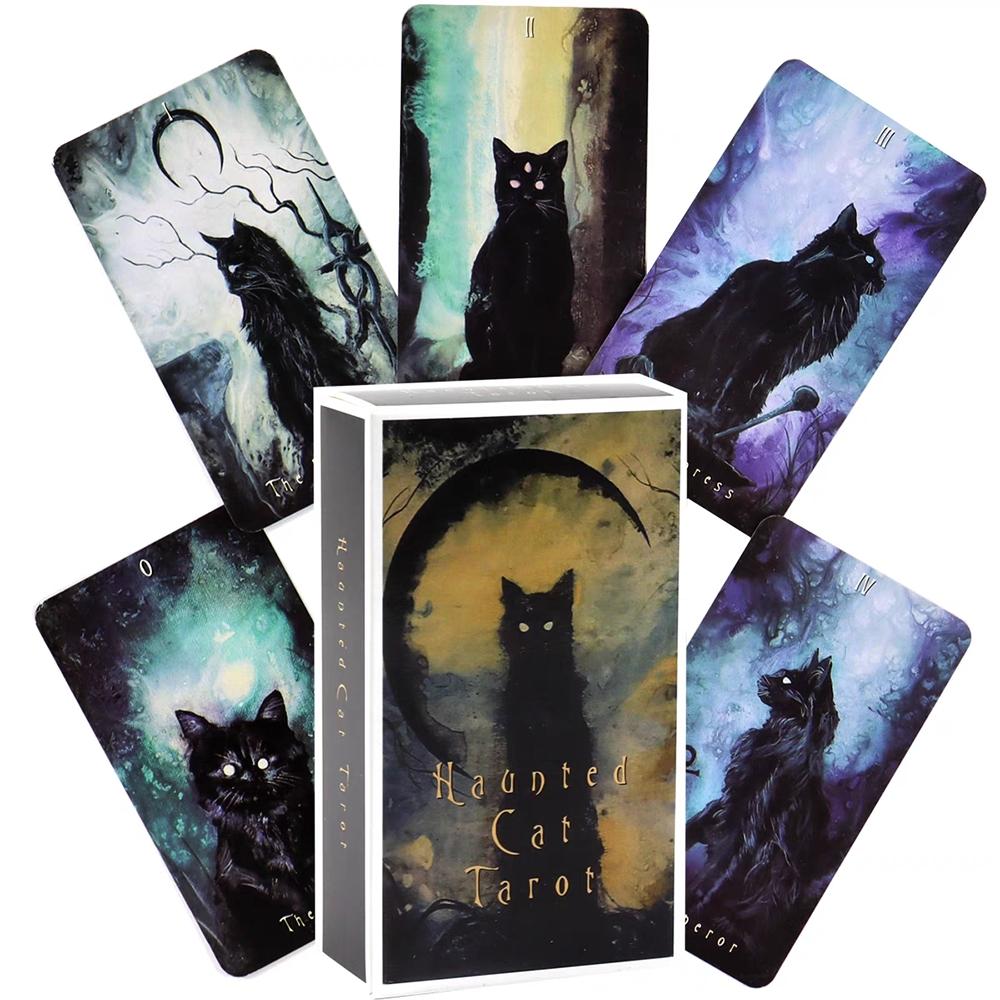78 Pcs Haunted Cat Tarot Cards Box, Fortune-Telling Paper Game Fun, Family Gathering Entertainment Card Games, Home Party Entertainment, Unique Diverse