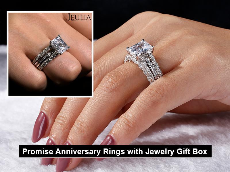 Jeulia Engagement Wedding Ring Set for Women 925 Silver 5.2 Carat Radiant Cut Cubic Zirconia Promise Anniversary Rings with Side Stones s 925 bridal  ring Sterling Silver Zircon