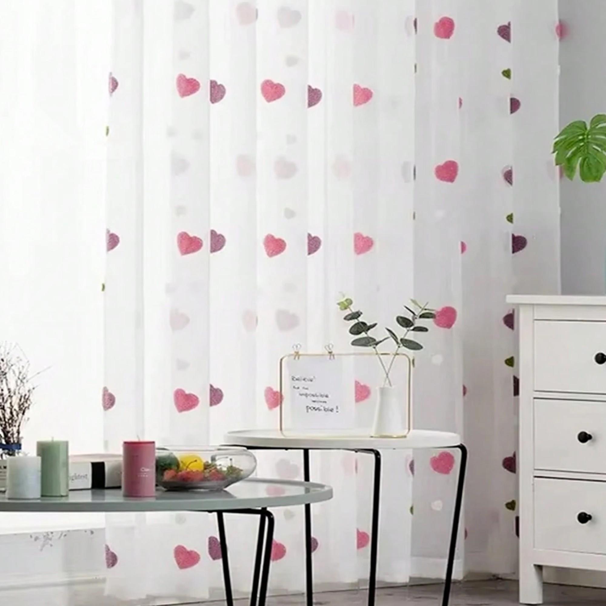 1pc Sweetheart Heart-Shaped Semi-Sheer Curtain, Modern Drapes for Bedroom Girl Room Decor, Atmosphere-Enhancing Window Treatment