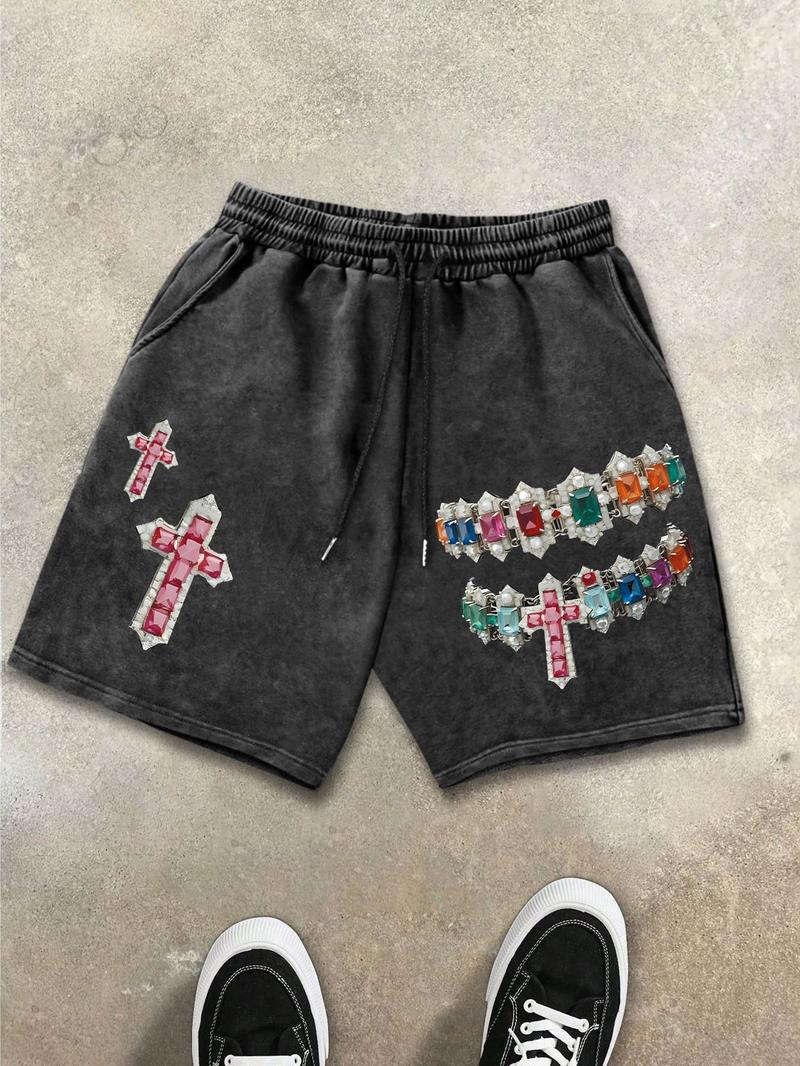 Men's Letter Print Wash Denim-effect Shorts, Loose Casual Comfy Shorts for Daily Wear, Men's Bottoms for Summer