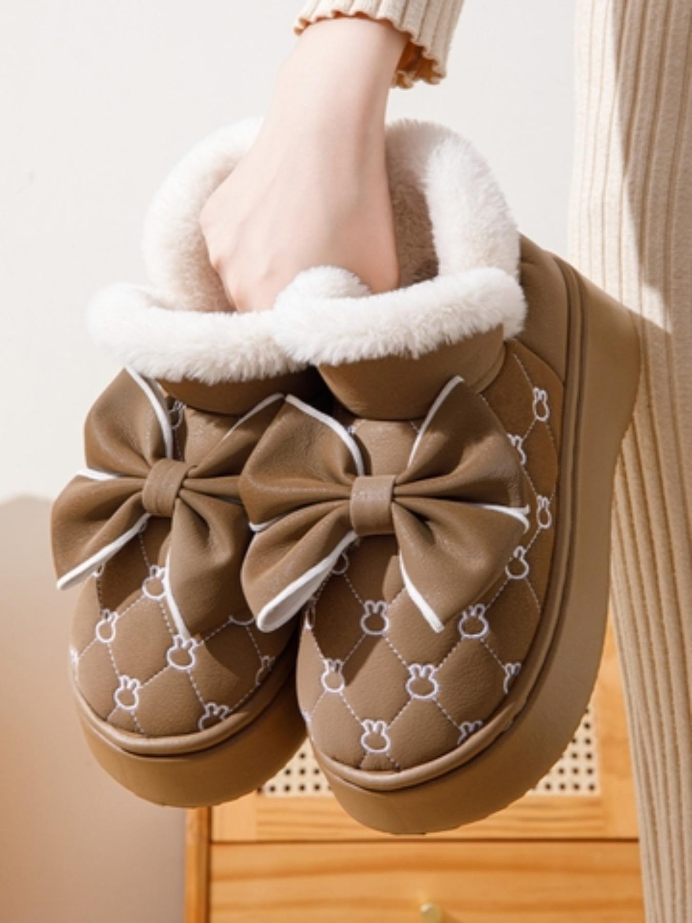 Women's Cute Bowknot Design Plush Slippers, 2024 New Style Casual Soft Comfortable Home Slippers, Warm Slippers for Indoor & Outdoor Use for Fall & Winter, House Slippers