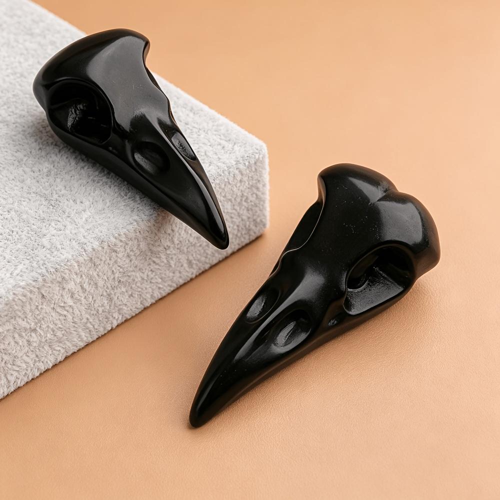 1 piece Hand-Carved Natural Obsidian Raven Skull Crystal Ornament, Crystal Carvings, Gothic Witchcraft Protection Stone, Raven Skull Statue for Wiccan Altar Decoration, Yule Spiritual Gift, Ideal for Birthday and Halloween Ambiance