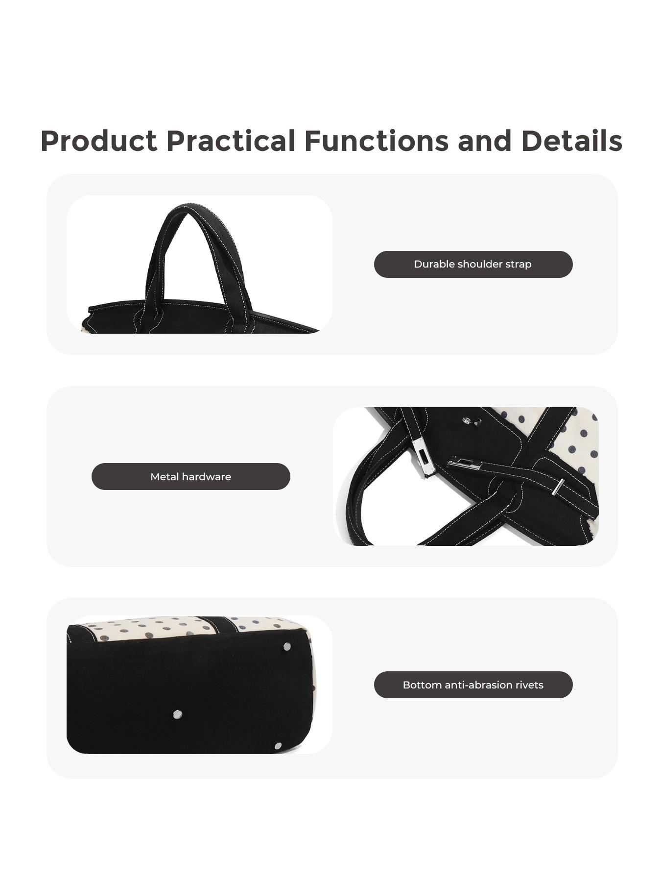 Canvas Polka Dot High-End Colorblock New Fashion Handbag, Casual Trendy Bag, Large-Capacity Commuter Tote Purse Bag, Versatile Fashion Accessory for Daily Use