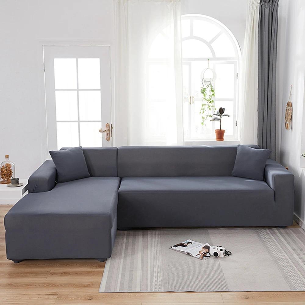 Stretch Sofa Slipcover - Solid L Shaped Couch Cover, Elastic Furniture Protection Covers for 1/2/3 Seater Living Room Couch & Relax Chair, Furniture Slipcovers