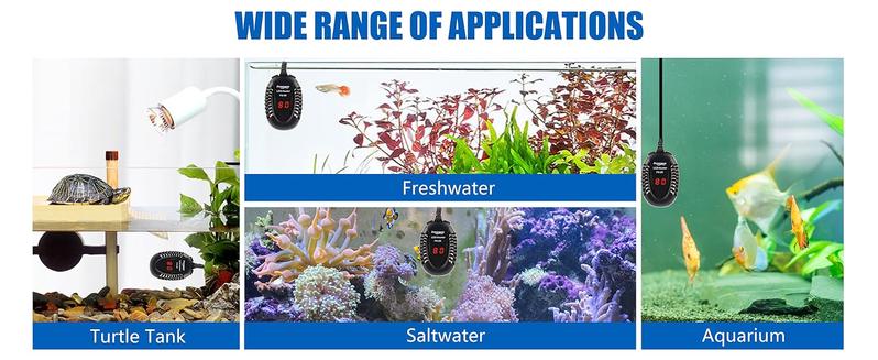 FREESEA Aquarium Fish Tank Heater: 50W Small Submersible Turtle Heater with Adjustable Temperature External Controller for Betta | Saltwater | Freshwater | 1-10 Gallon Small Betta Fish Tank Heater with Thermometer Mini Submersible Aquarium Heater