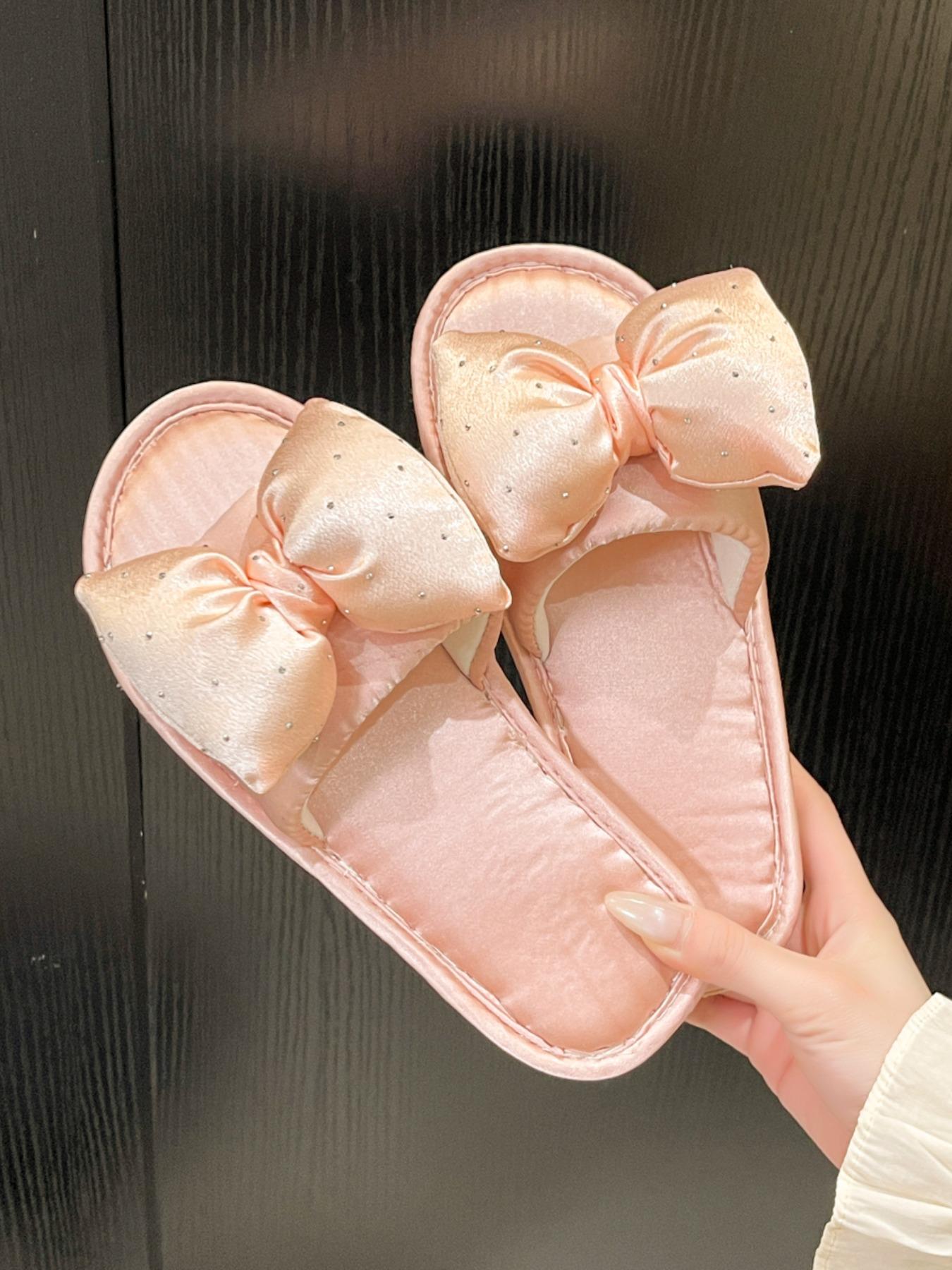 Women's Summer Slippers, Sweet Bowknot Decor, Casual Textile Tpu Sole, Versatile Beach Sandals, Comfortable Indoor Outdoor Footwear