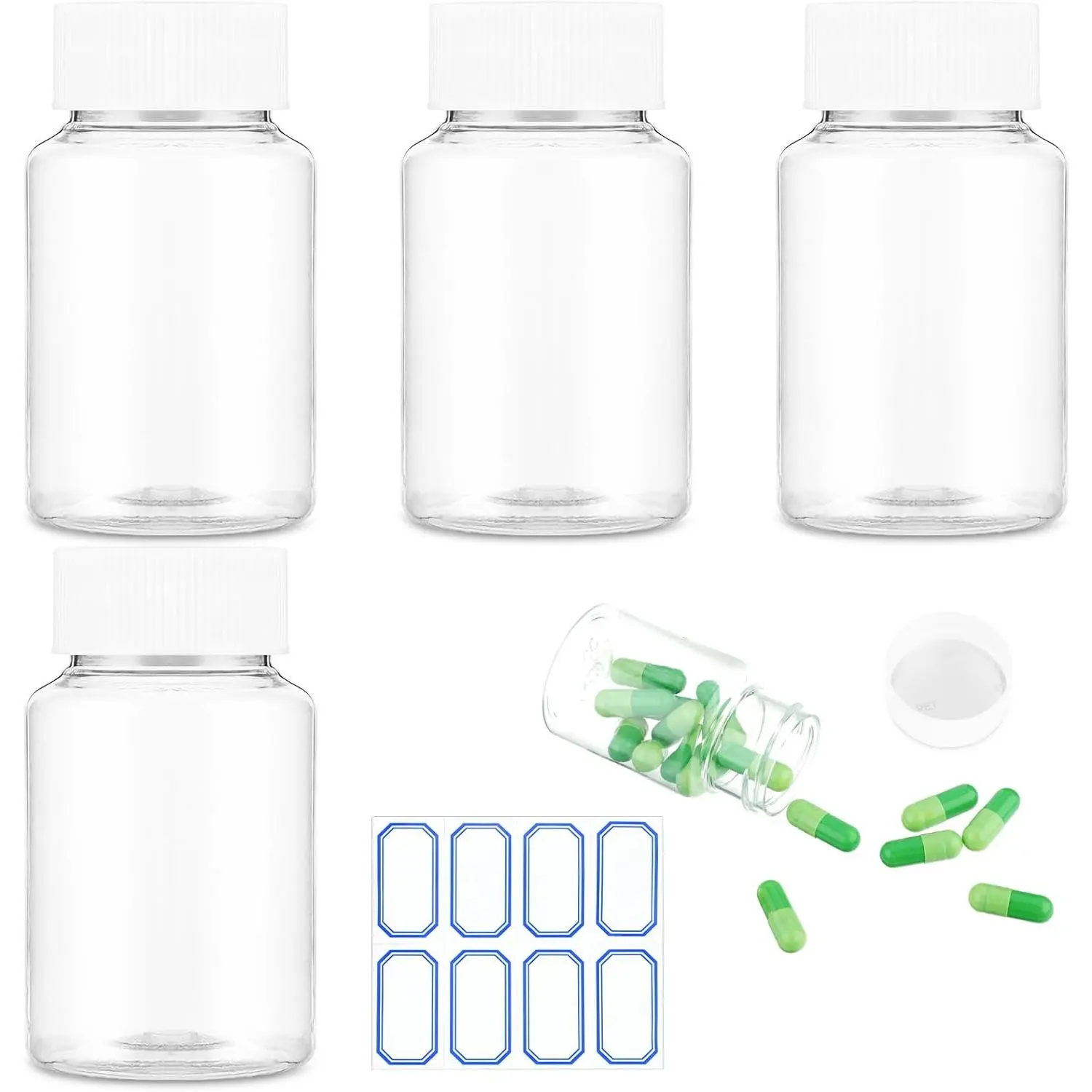 4Pcs Clear Pill Bottle, 80ml Empty Clear Plastic Pill Bottles Medicine Bottle Empty Reagent Bottle Chemical Containers with Caps for Liquid Solid Powder