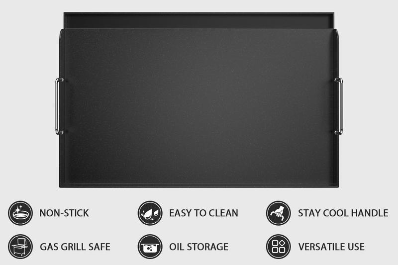 Uniflasy 25" x 16" Nonstick Cast Iron Griddle for Gas Grill Large Steel Insert for Outdoor Use Prevent Sticking Kitchenware Utensils