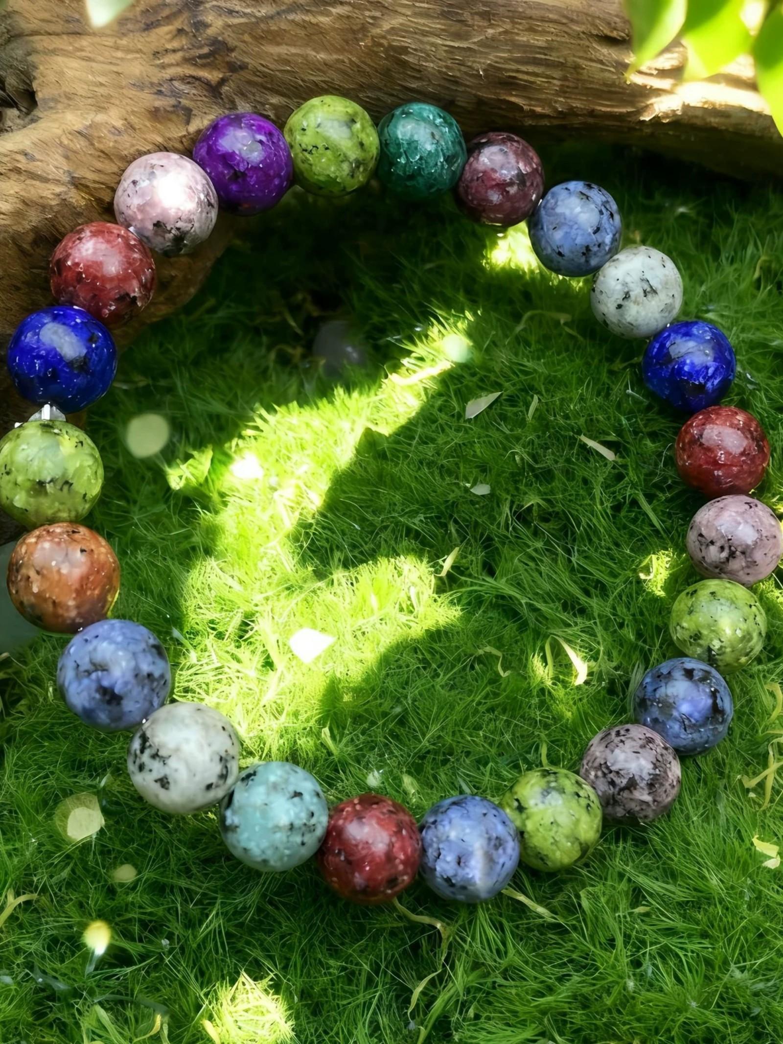 Seven Chakra Natural Crystal Bracelet, Spiritual Healing, Multicolor Energy Stones, Promotes Mental Health and Emotional Stability