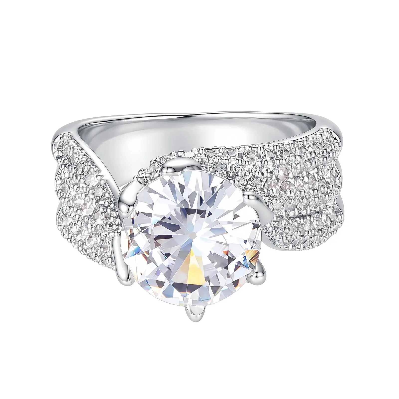 Platinum  Plated Sterling Silver Synthetic Moissanite Antique Ring set with Asscher-Cut Infinite Elements Cubic Zirconia rings engagement rings wedding holiday gifts luxurious dazzling affordable For Her
