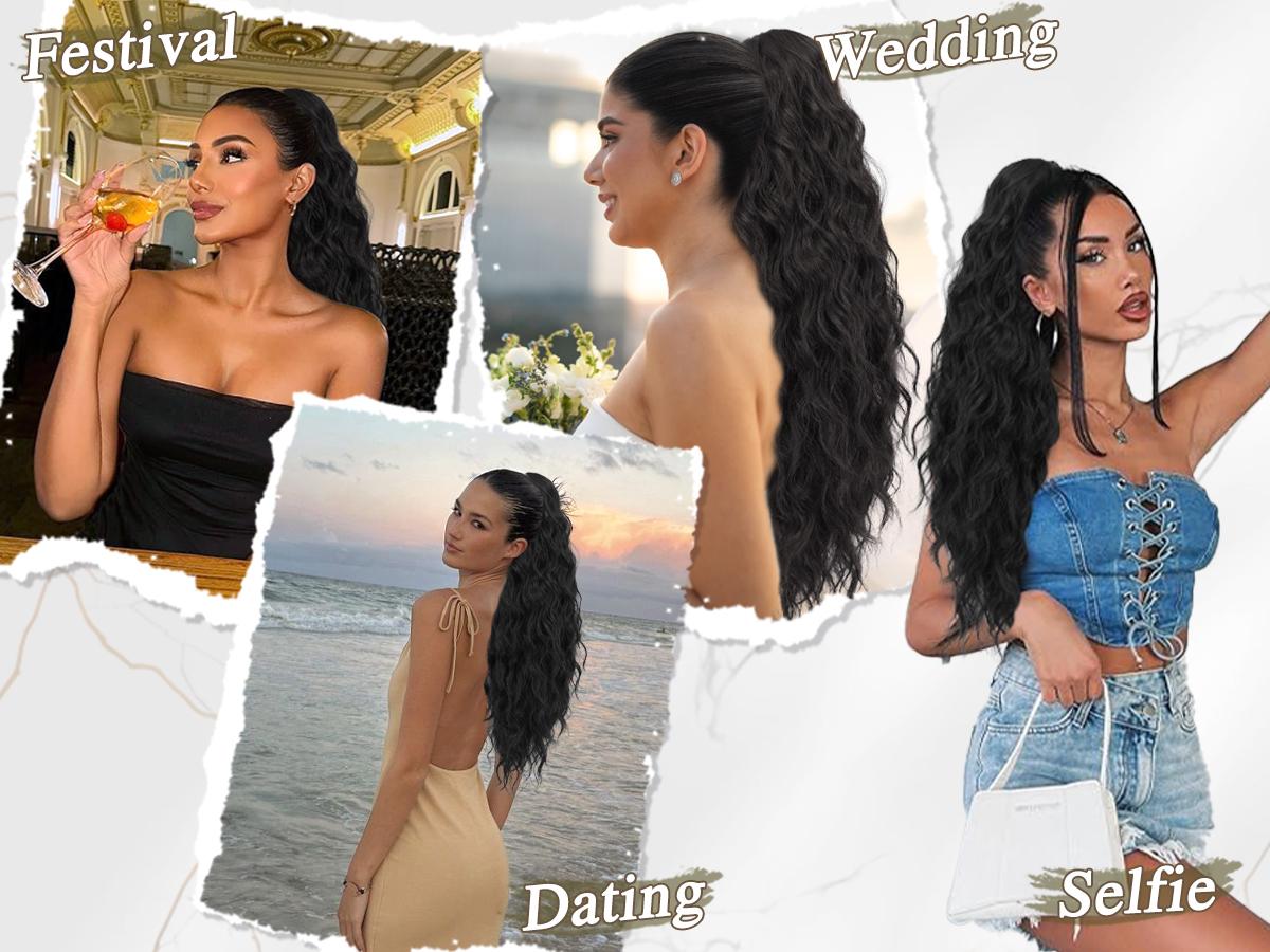 BARSDAR Ponytail Extensions - 26 Inch Drawstring Ponytail Hair Extensions for Women - Long Curly Wavy Synthetic Clip in Fake Pony Tails Hairpieces