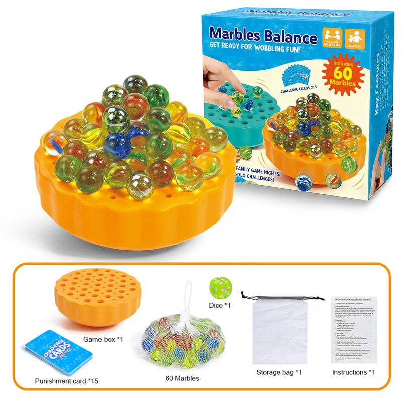 Family Edition Game Toy, Family Fun Game, Glass Marbles Jenga Wobble Ball Puzzle Marbles Balance Game Multiplayer Interactive Board Game, Dice & Challenge Cards - Suitable for 1 to 4 players Gifts, festive gifts